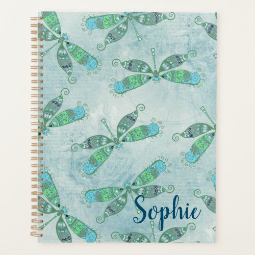 Boho Dragonflies in Blue Planner