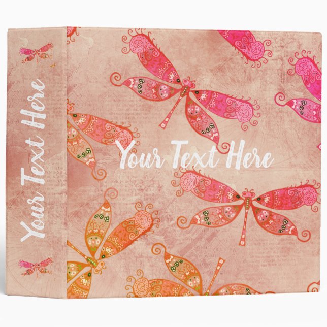 Boho Dragonflies in Pink 3 Ring Binder (Front/Spine)