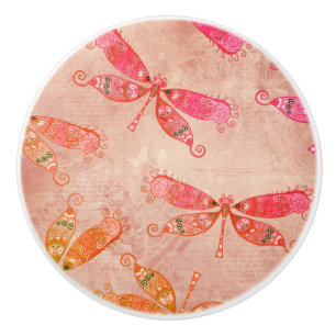 Boho Dragonflies in Pink Ceramic Knob