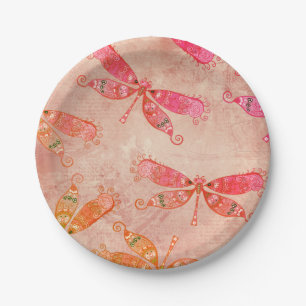 Boho Dragonflies in Pink  Paper Plates