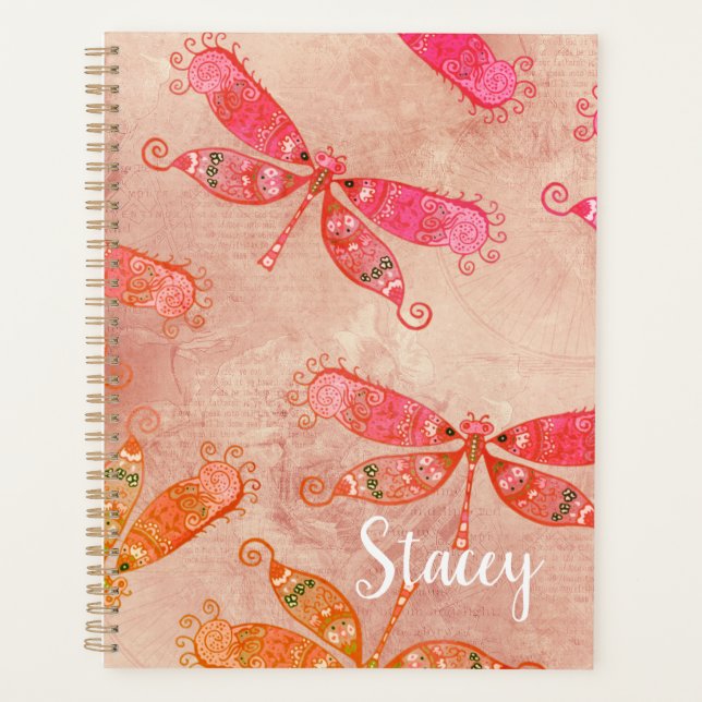 Boho Dragonflies in Pink Planner (Front)