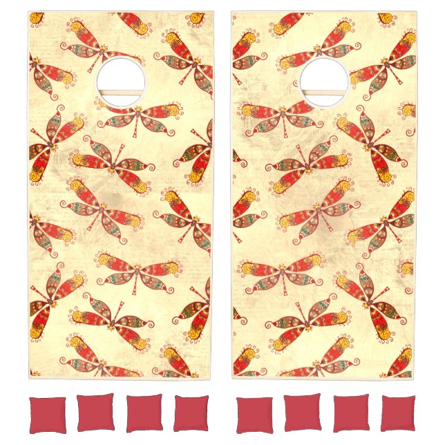 Boho Dragonflies in Sepia Cornhole Set (Set)