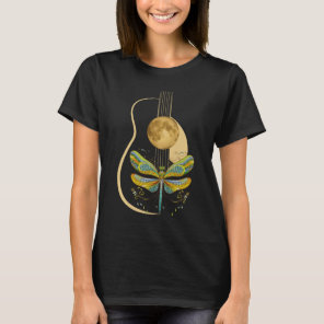 Boho Dragonfly Acoustic Guitar Full Moon Music Art T-Shirt