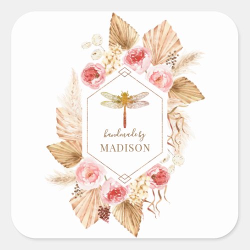 Boho Dragonfly Floral Product Label Stickers