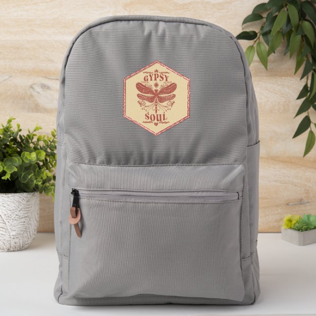 Boho Dragonfly Gypsy Soul Vintage Graphic Patch (On Backpack)