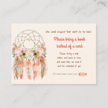 Boho Dream Catcher Baby Shower Book Request Peach  Enclosure Card by HydrangeaBlue at Zazzle