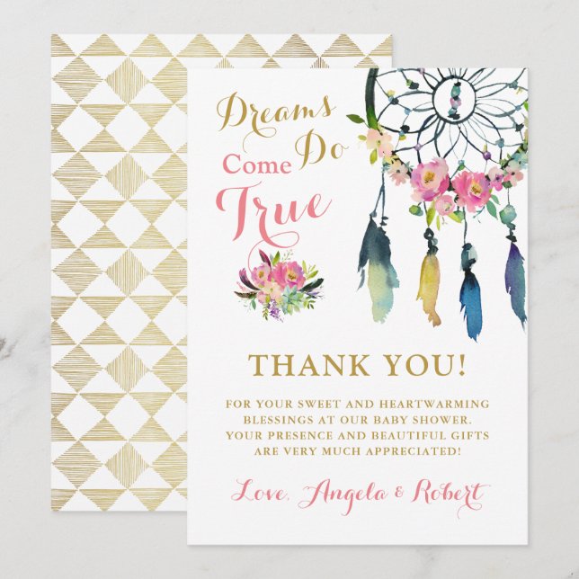 Boho Dream Catcher Baby Shower Thank You Card (Front/Back)