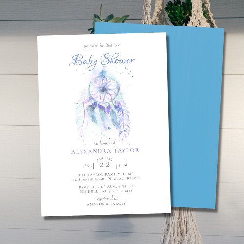 Boho Dream Catcher Blue Purple Boy Baby Shower Invitation