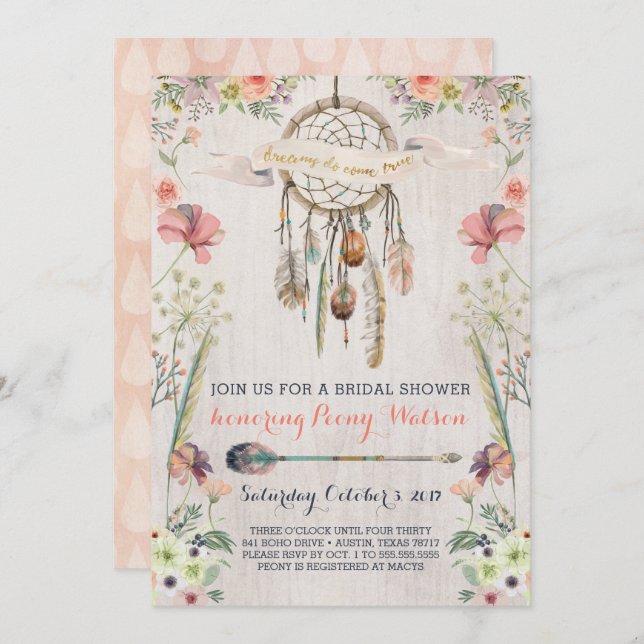 Boho Dream Catcher Bridal Shower Invitations (Front/Back)