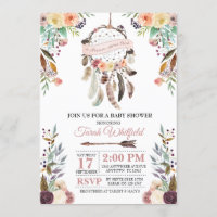 Boho Dream Catcher Dusky Baby Shower Invitation