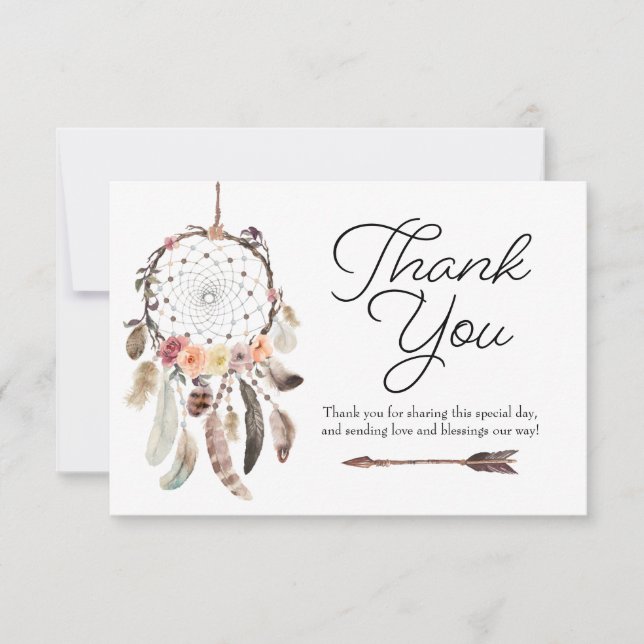 Boho Dream Catcher Dusky Thank You Card (Front)