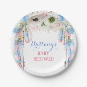 Boho Dream Catcher Feather Tribal Blue Pink Paper Plates