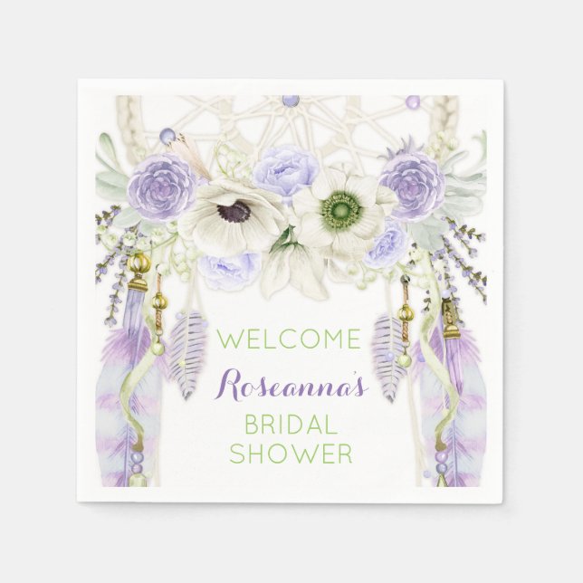 Boho Dream Catcher Feather Tribal Lavender Paper Napkins (Front)