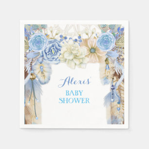 Boho Dream Catcher Feather Tribal Periwinkle Blue Napkins