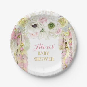 Boho Dream Catcher Feather Tribal Pink Yellow Paper Plates