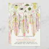Boho Dream Catcher Feathers Crystals Pink Yellow Invitation (Front/Back)