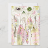 Boho Dream Catcher Feathers Crystals Pink Yellow Invitation (Back)