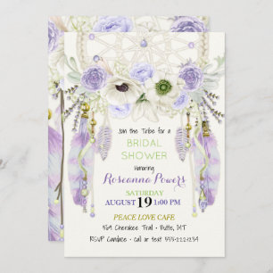 Boho Dream Catcher Feathers Lavender Green Invitation