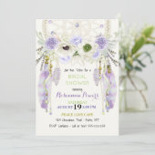Boho Dream Catcher Feathers Lavender Green Invitation (Standing Front)