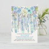 Boho Dream Catcher Feathers Turquoise Blue Invitation (Standing Front)