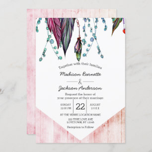Boho Dream Catcher & Feathers Wedding Invitation