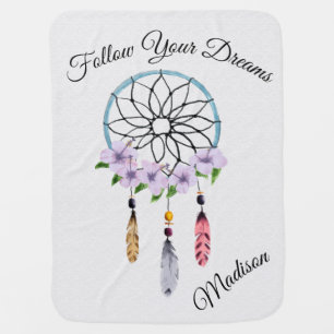 Boho Dream Catcher Floral Flower Personalized Name Stroller Blanket