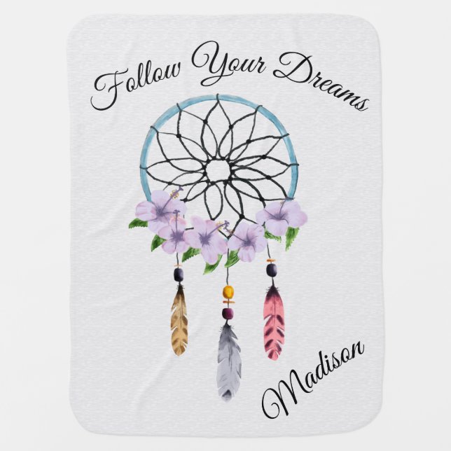 Boho Dream Catcher Floral Flower Personalized Name Stroller Blanket (Front)