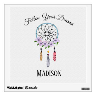 Boho Dream Catcher Floral Flower Personalized Name Wall Decal