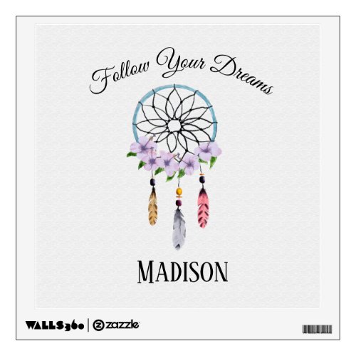 Boho Dream Catcher Floral Flower Personalized Name Wall Decal