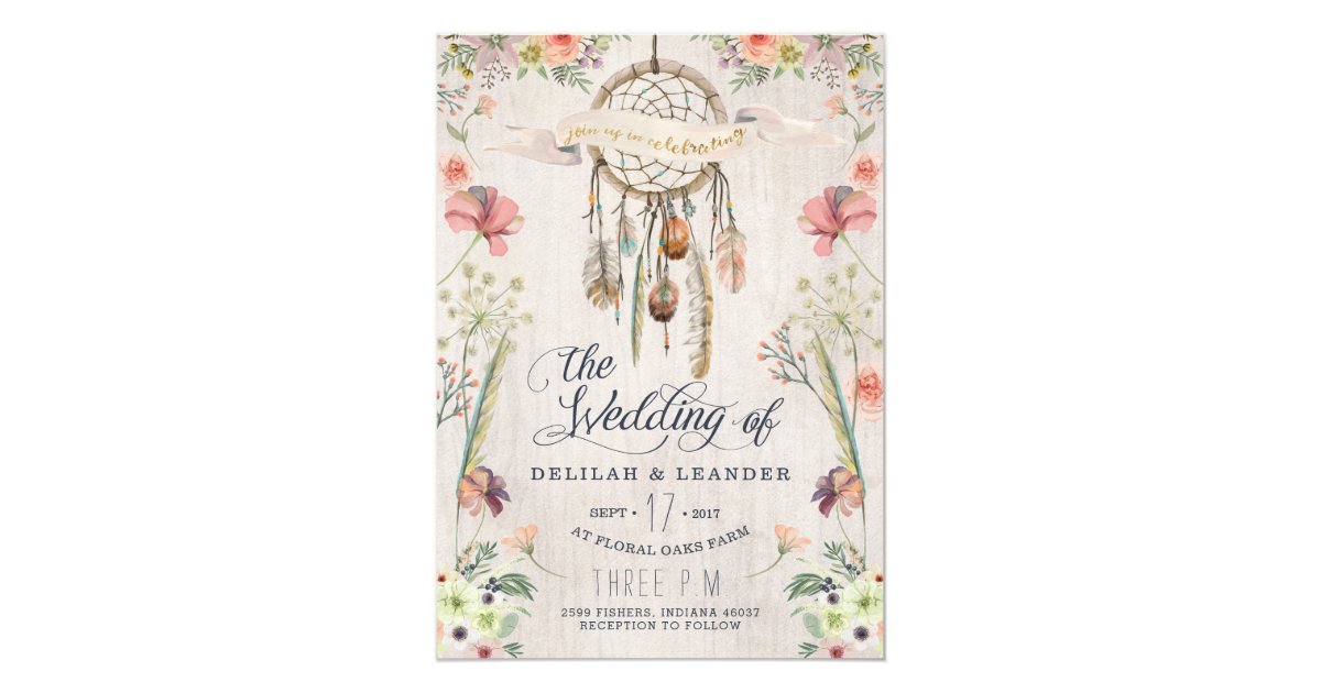 Boho Dream Catcher Floral Wedding Invitation | Zazzle.com
