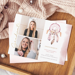 Boho Dream Catcher Gold Script Photo Graduation Announcement