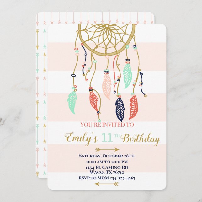 Boho Dream Catcher Invitation (Front/Back)