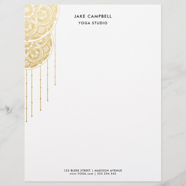 Boho Dream Catcher Mandala Gold Yoga Studio  Letterhead (Front)
