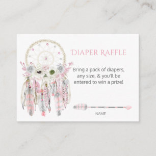Boho Dream Catcher Pink GrayFeathers Diaper Raffle Enclosure Card