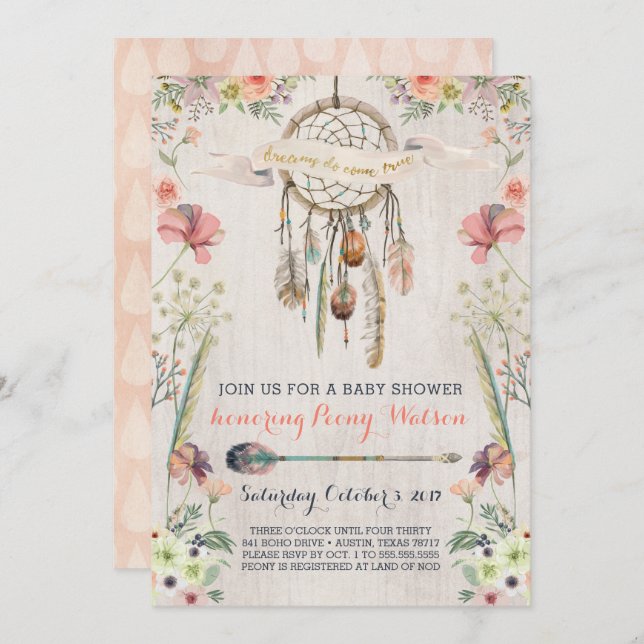 Boho Dream Catcher Rustic Baby Shower Invitations (Front/Back)