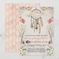 Boho Dream Catcher Rustic Baby Shower Invitations
