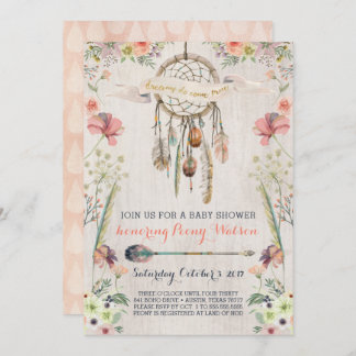 Boho Dream Catcher Rustic Baby Shower Invitations