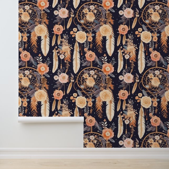Boho dream catcher tiled pattern floral  wallpaper  (Application)