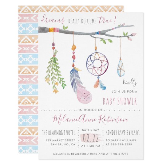 Boho Dream Catcher Tribal Feathers Baby Shower Invitation Zazzle Com