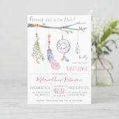 Boho Dream Catcher & Tribal Feathers Baby Shower Invitation (Standing Front)