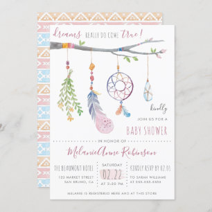 Boho Dream Catcher & Tribal Feathers Baby Shower Invitation