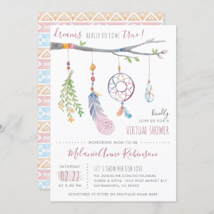 Boho Dream Catcher Tribal Feathers Virtual Shower Invitation