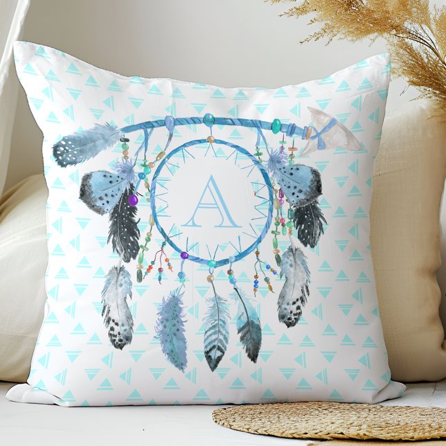 Boho Dream Catcher Tribal Monogram Throw Pillow (Creator Uploaded)