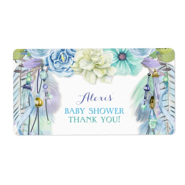 Boho Dream Catcher Water Bottle Gift Thank You Label (Front)