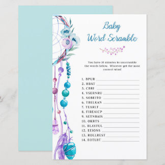 Boho Dreamcatcher Baby Shower Word Scramble