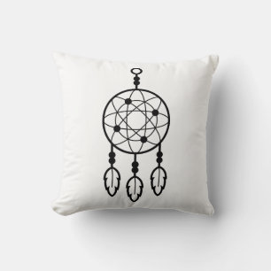 Boho Dreamcatcher Black Tribal Native American Throw Pillow