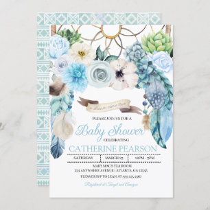 Boho Dreamcatcher Blue Baby Shower Invitation