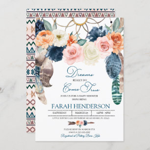 Boho Dreamcatcher Blue Baby Shower Invitation