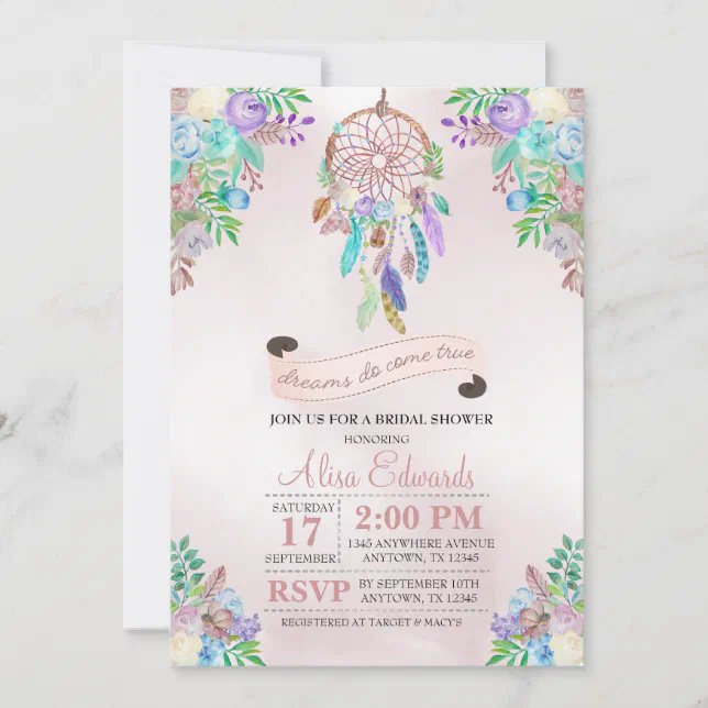 Boho Dreamcatcher Bridal Shower Invitation Zazzle