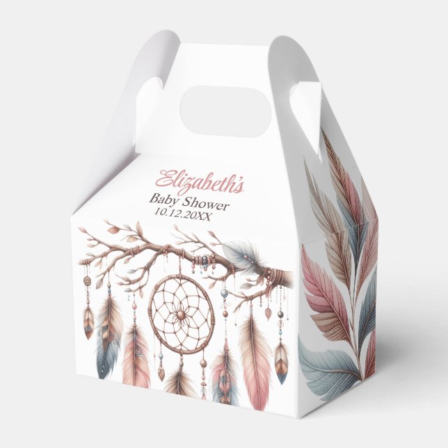 Boho Dreamcatcher Custom Script Name Baby Shower Favor Boxes (Front Side)